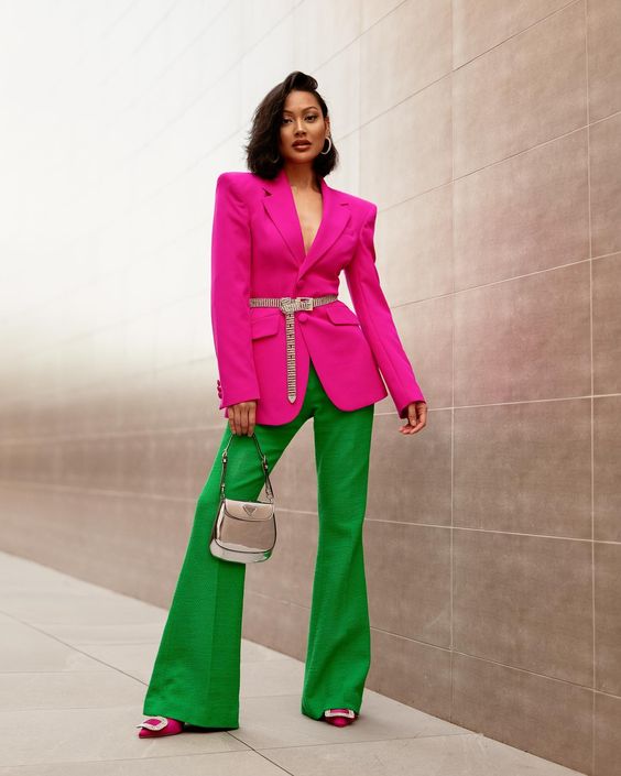 Green Pants with Pink Blazer